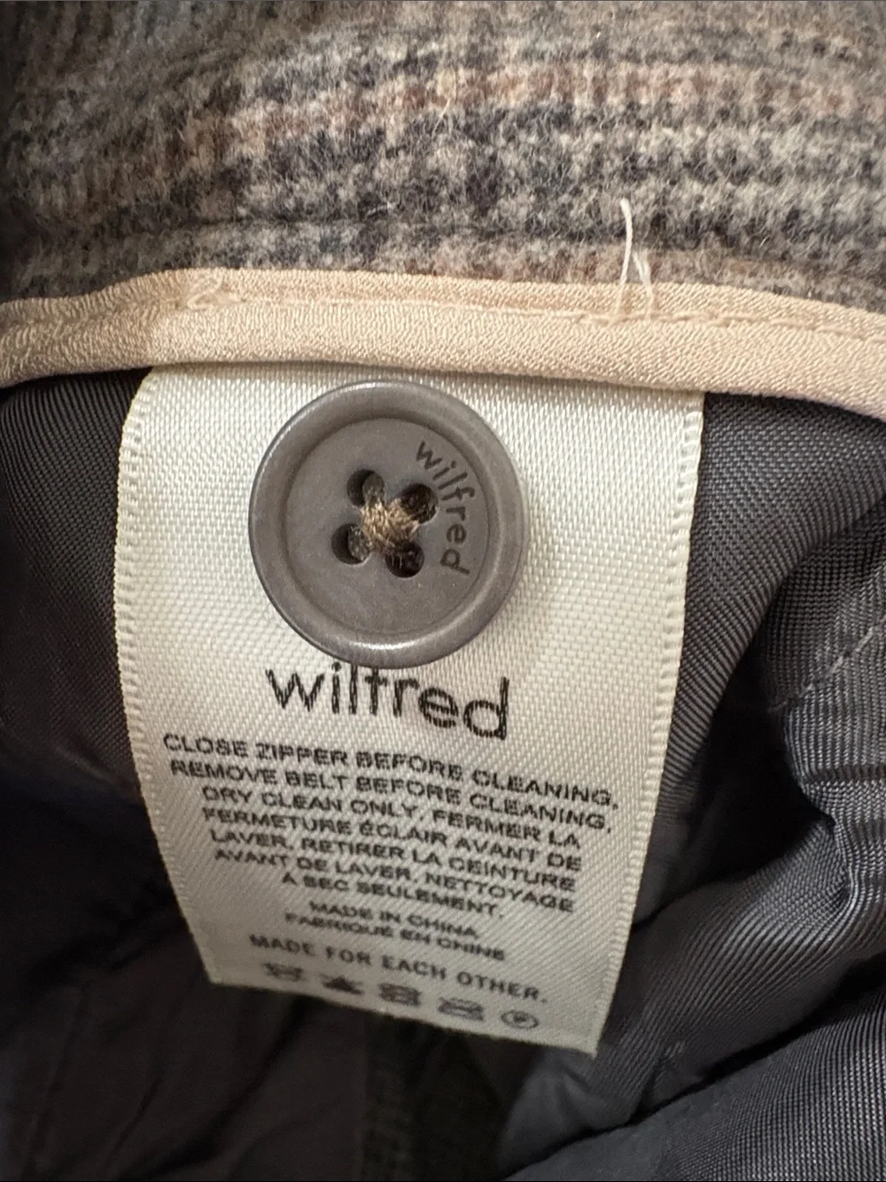 Wilfred Aritzia Plaid Trousers Brown Gray Glen Check Dress Pants Size 0